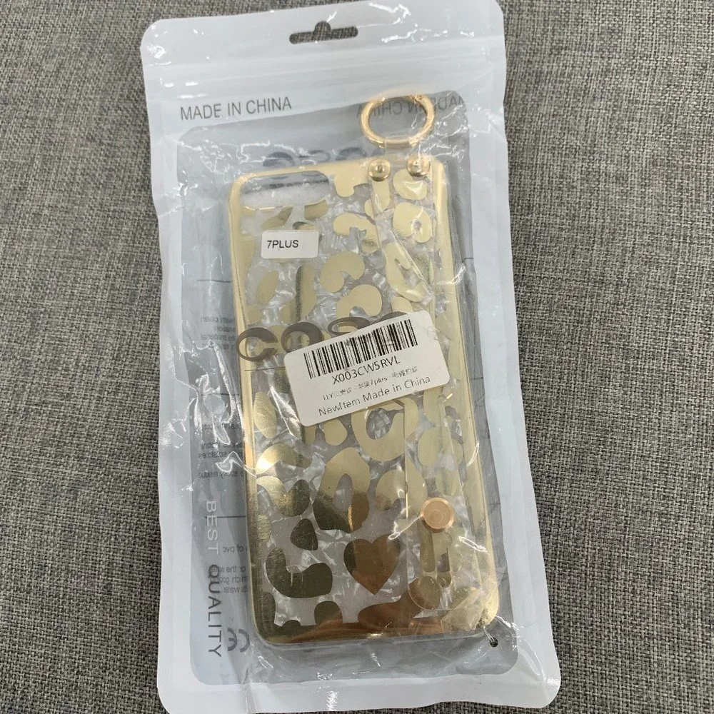 New! 7Plus‎ Clear Gold Leopard Phone Case